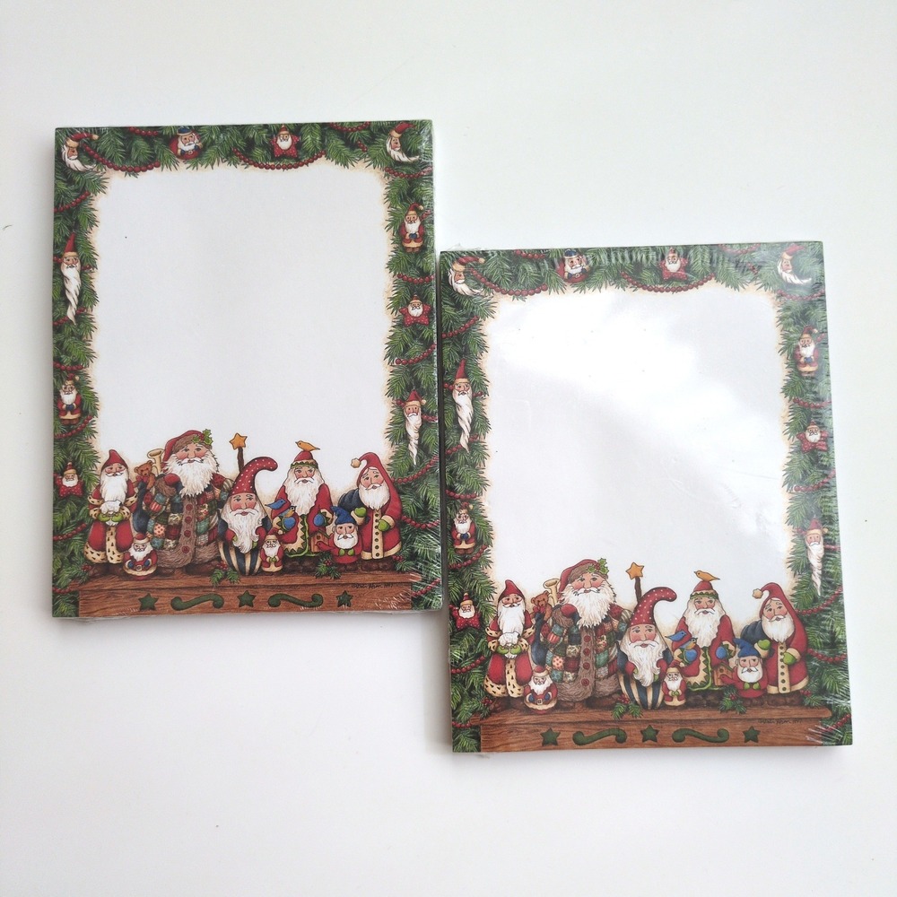 Vtg 90s Main Street Press Santa Gnome Elves Notepad Christmas Debi Hron Folk Art - Picture 1 of 9